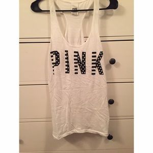 VS Pink, white American flag razorback tank