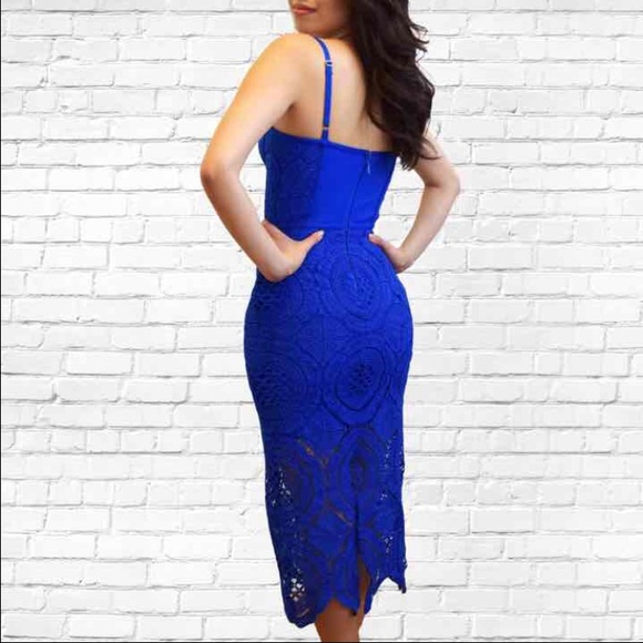 Blue Lace Bandage Bodycon Party Prom Dress L - Picture 3 of 4