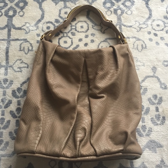 Tan embossed leather hobo with gold hardware