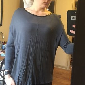 Grey flowing top with leather trim