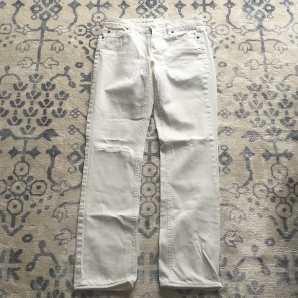 Jcrew white cotton distressed matchstick jeans