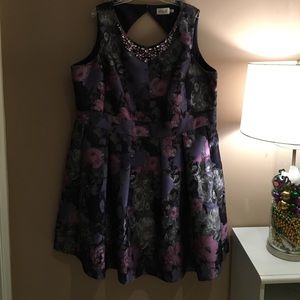 Purple flower pattern dress sequin neckline