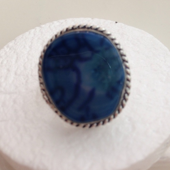 💯% 925 Sterling Silver size 6 ring Druzy Agate 💙