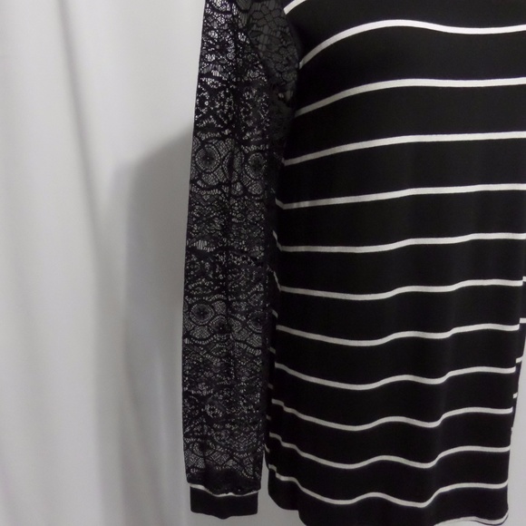 Black Striped Lace Trim Blouse Long Sleeves - Picture 3 of 7