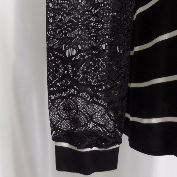 Black Striped Lace Trim Blouse Long Sleeves - Picture 4 of 7