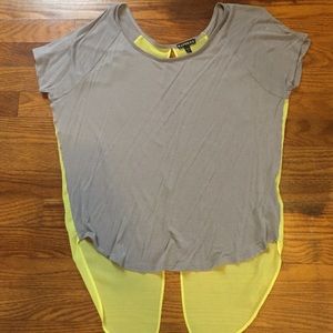 Grey and neon green hi-lo casual top