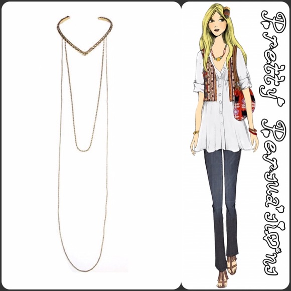 SOLD OUT Gold Plated V-Collar Drip Layered Necklace - Picture 3 of 3