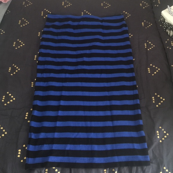 Black and Blue Striped Midi Skirt