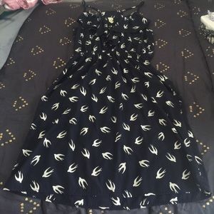 Bird Silhouette Navy Dress