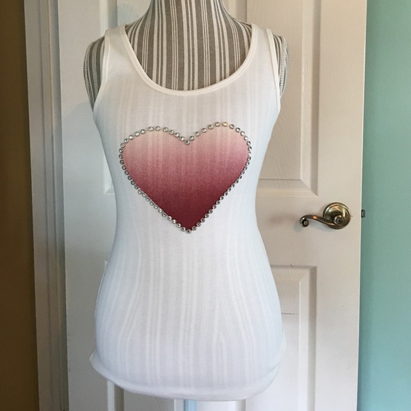 Aqua Tops - ⭐️SOLD⭐️Aqua Rhinestone Heart Size Large Tank