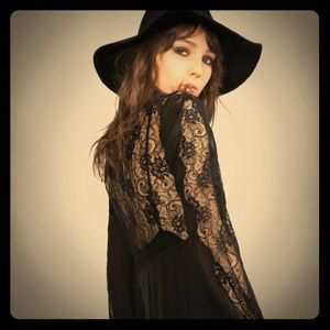 Zara Black Long Silk Studio Lace Dress- Sz Med