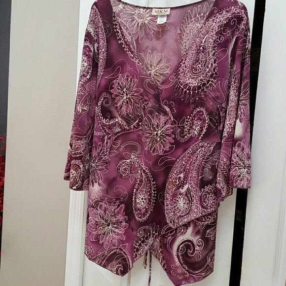 Purple and white patterned dressy blouse
