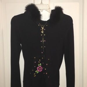 Thermal embroidered jacket with removable fur