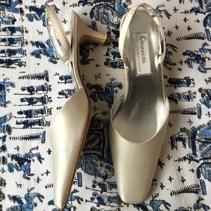 White satin dress shoes