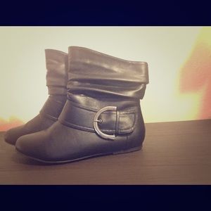 Black faux leather ankle boots with buckle NWOT