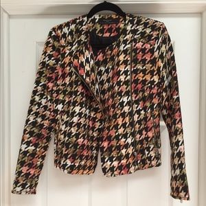 Zara Houndstooth Floral Moto Jacket