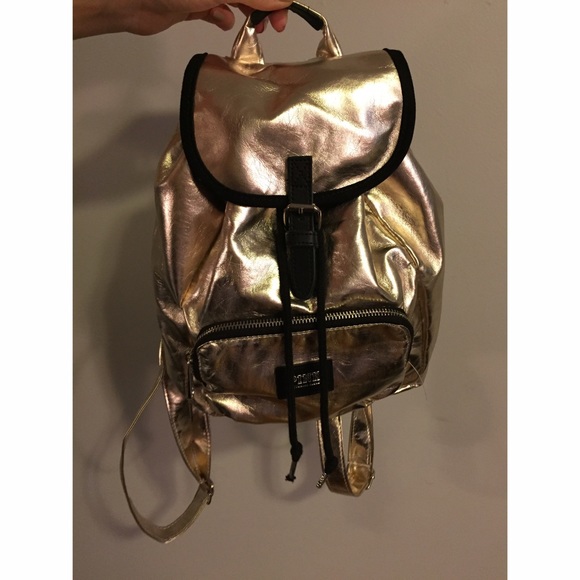 PINK Victoria's Secret Handbags - Victoria's Secret PINK Metallic Gold Backpack