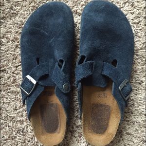 blue suede Birkenstocks