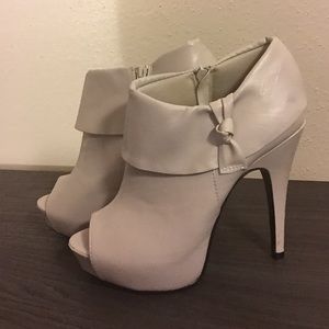 Cream faux leather peeptoe stiletto booties
