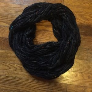 Handmade black yarn infinity scarf