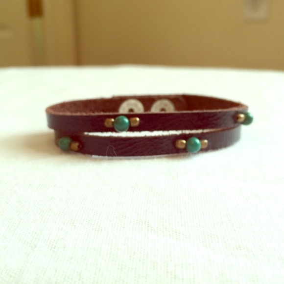 Sundance leather and turquoise bracelet
