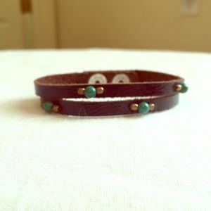 Sundance leather and turquoise bracelet