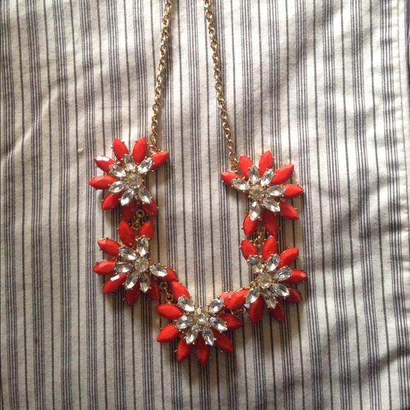 Warm Red/Orange and Gold Rhinestone Necklace