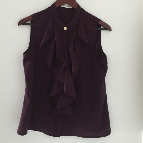 Calvin Klein purple ruffle sleeveless top.