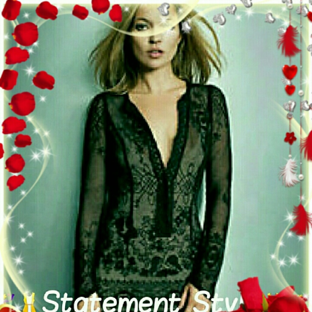 🆕Topshop Plunge V Neck Lace Dress Kate Moss UK 6 = US 2