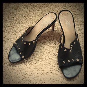 Black leather versace heels