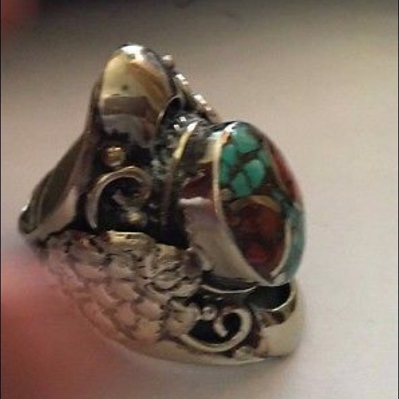 Turquoise coral ring Nepali ring - Picture 3 of 4