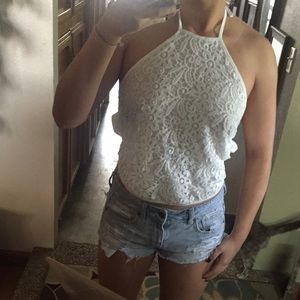 White lace tie back Halter top