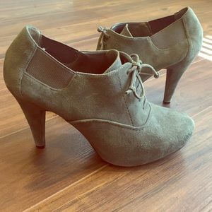Grey Suede Lace-Up Booties