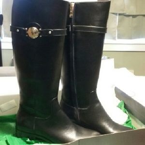 Black Dabian faux leather riding boots