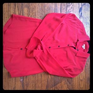 Red long sleeve silk shirt