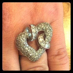 Sterling Silver 925 Fancy CZ Heart Ring Sz 6.75