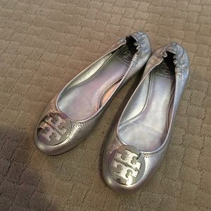 Silver Tory Burch Flats
