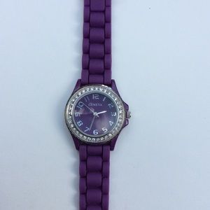 Purple Silicone Watch with Rhinestones