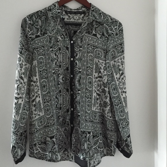 Zara button down printed blouse