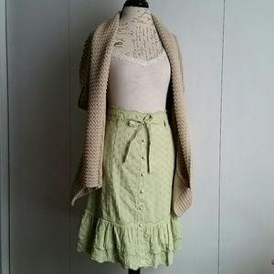 Pale green anthropologie scalloped hem midi skirt