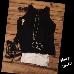 Black Tank with Crochet front.