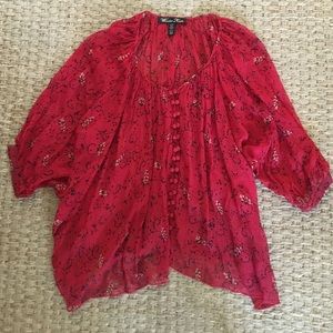 Red silk printed blouse