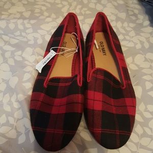 Red plaid slip on loafer