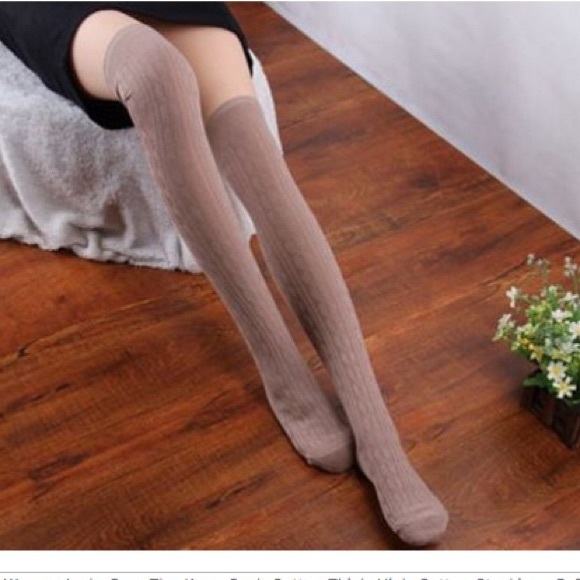 Latte Cable Knit Thigh High Socks - Picture 1 of 4