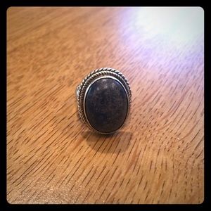 Sterling Silver 925 Ornate Lapis Band Ring Sz 6