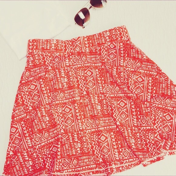 Red Orange Aztec Tribal Skater Skirt ✨ XL