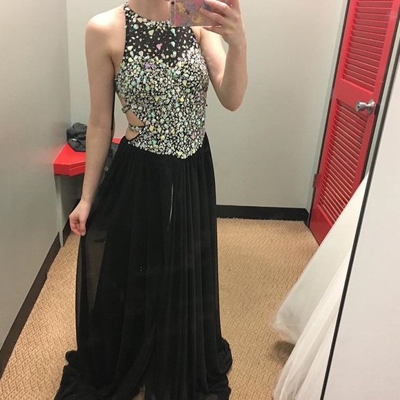 Jeweled Black Prom Dress