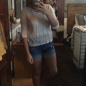 Cream hooded lace shirt