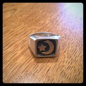 Sterling Silver 925 Star & Moon Band Ring Sz 8.75