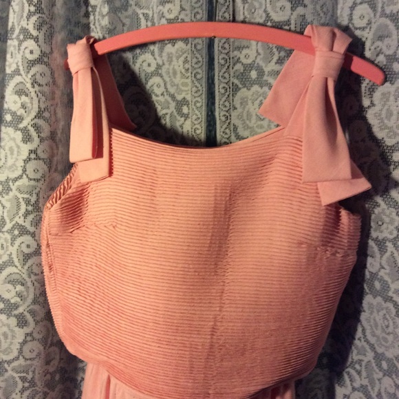 Vtg pink linen dress w bows 1960s - Picture 3 of 3